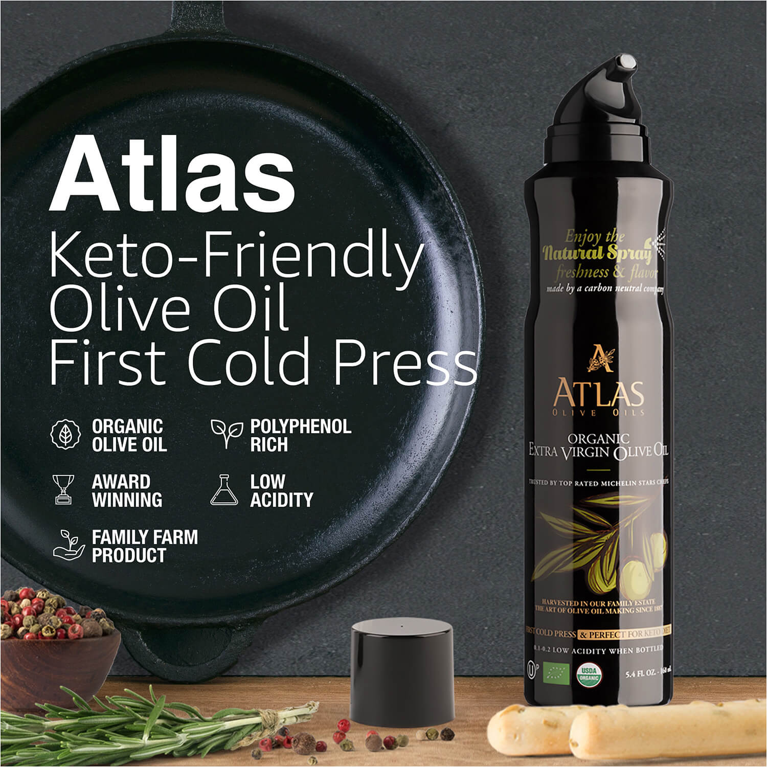 Atlas Evoo Atlas EVOO Natural Spray 5.4 fl oz. Bottle – Atlas Olive Oils USA inc.