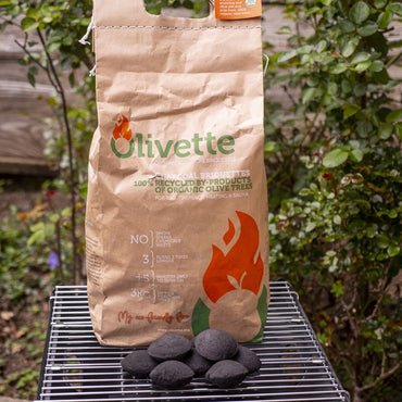 OLIVETTE 1st organic briquettes in the US market! Smoke free, long lasting. Natural. Made from recycling.
